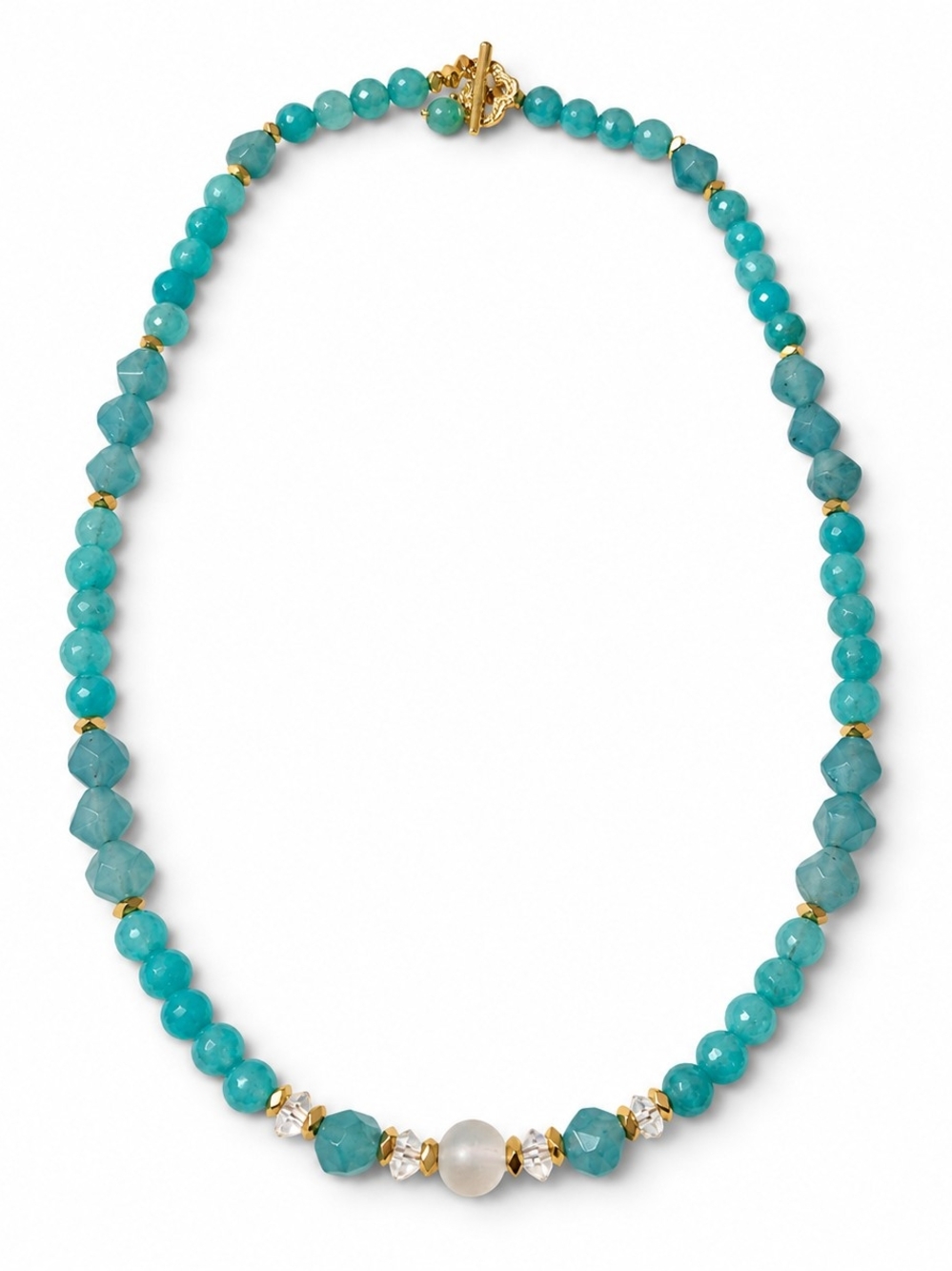 Greenish Agate & Czech Crystal Necklace — 17″